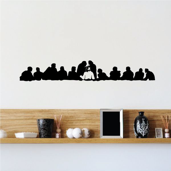Last Supper wall decal silhouette, Jesus seated at table with figures in black