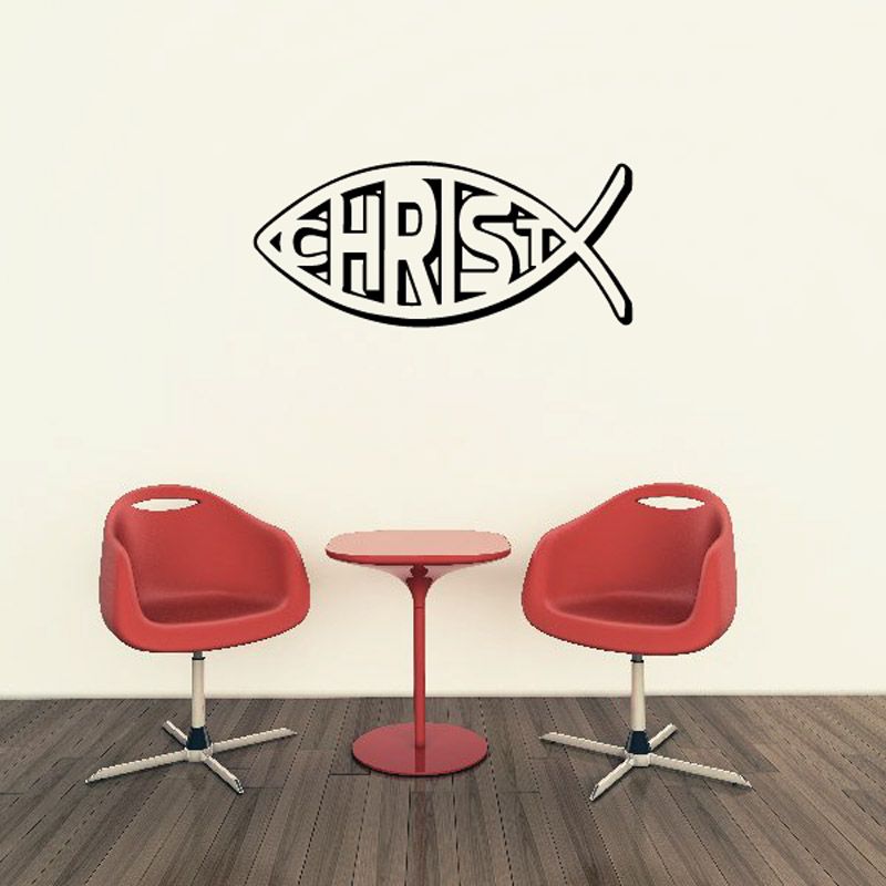 Jesus Christ fish decal, black stylized fish with "CHRIST" lettering
