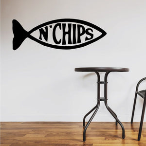 Jesus fish and chips wall decal, black and white text in fish shape