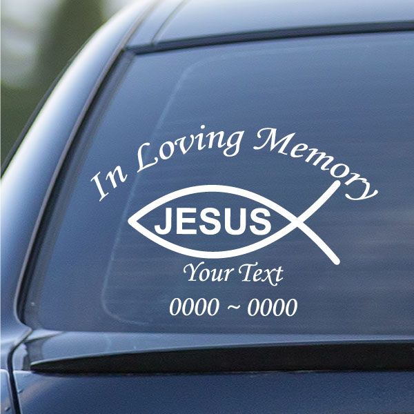 Image of Jesus Fish with Text Custom In Loving Memory Decal