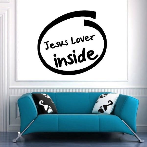 Circular black wall decal with 'Jesus Lover inside' text