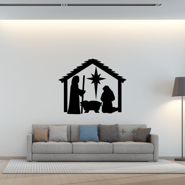 Image of Jesus Mary and Joseph in a Manger Decal