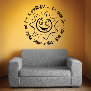 Wall decal with smiling sun and circular inspirational text for a sunbeam