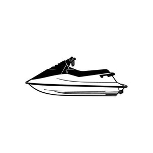 Jet ski side view decal, black silhouette with handlebars and rider figure