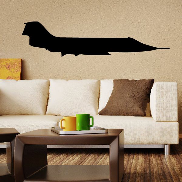 Jet aircraft wall decal, black vinyl silhouette of an airplane in side profile