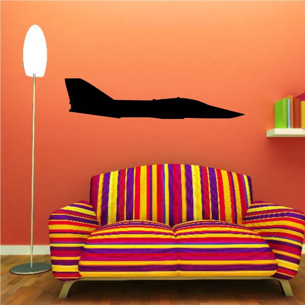 Jet aircraft vinyl wall decal with black silhouette airplane shape