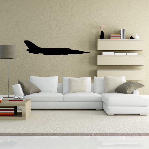 Jet aircraft wall decal, dark vinyl silhouette