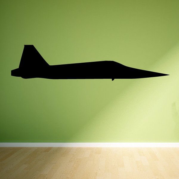 Jet aircraft wall decal with black airplane silhouette, side profile