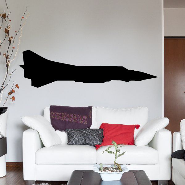 Jet wall decal vinyl sticker, black aircraft silhouette on wall