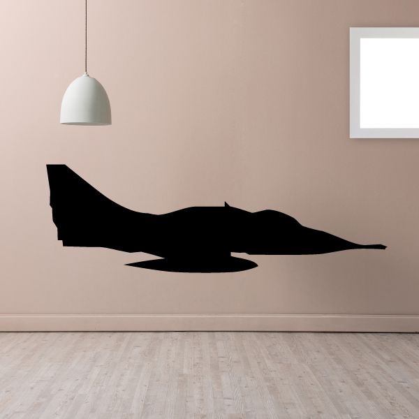 Jet aircraft wall decal, black silhouette of airplane in side profile
