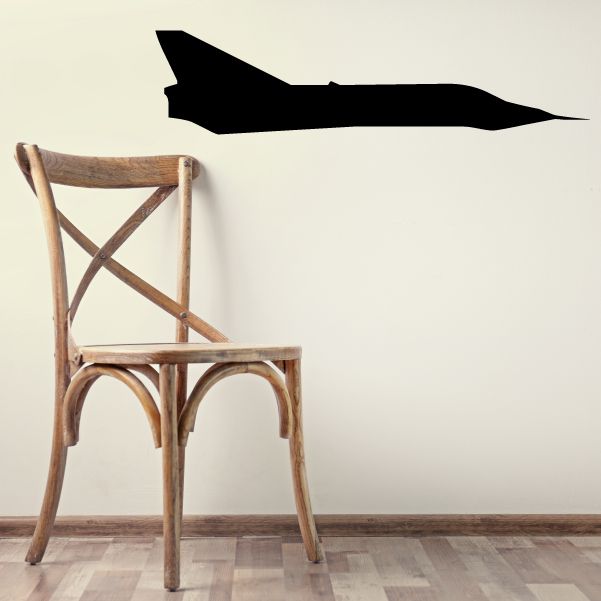 Black jet aircraft wall decal vinyl silhouette, streamlined shape with pointed nose.