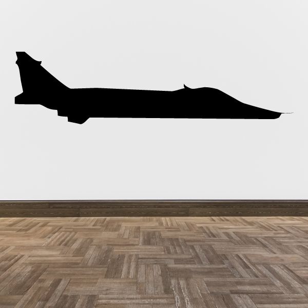 Black jet aircraft wall decal silhouette, long profile