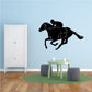 Vinyl wall decal: black racing horse with jockey, leaping pose