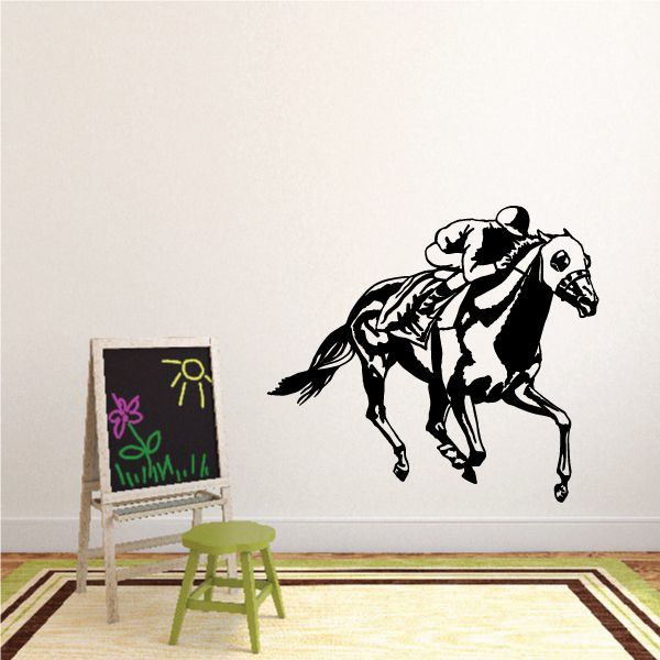 Image of Jockey Racing Horses Wall Decal - Vinyl Decal - Car Decal - MC097