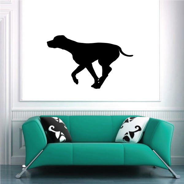 Black jogging dog hound decal silhouette with raised tail