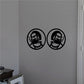 Two circular joint man decals with a smoking face icon, black and white