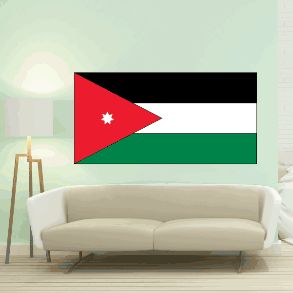 Jordan flag sticker with red triangle, white star, green stripe, and black band