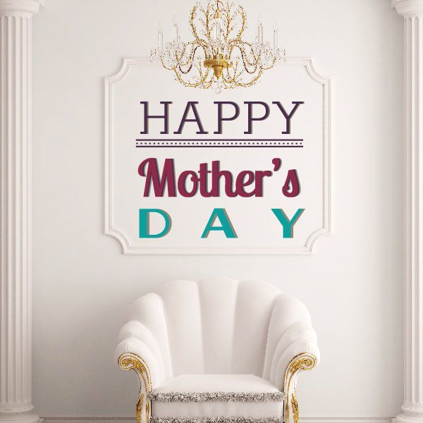 Happy Mother's Day wall decal with 'HAPPY' purple and 'Mother's DAY' in pink and teal