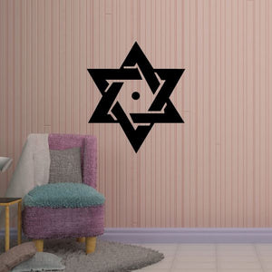 Star of David wall decal with geometric lines, black with light beige accents