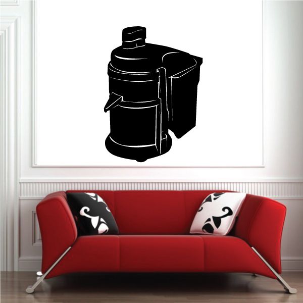 Black juicer decal sticker with minimalist juicer illustration, spout and handle.