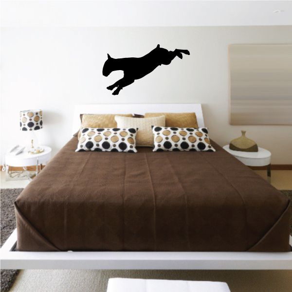 Jumping bull terrier wall decal, black silhouette