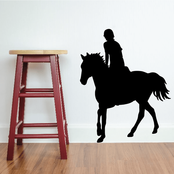 Jumping horse wall decal, black rider silhouette on horse