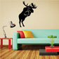 Black jumping moose wall decal with detailed antlers and legs, silhouette style