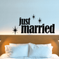 Just married stars decal with bold text and black starburst accents