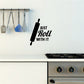 Kitchen wall vinyl decal with black "Just Roll With It" rolling pin text