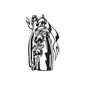 Kabob decal sticker with black-and-white illustrated figure holding kebab skewers
