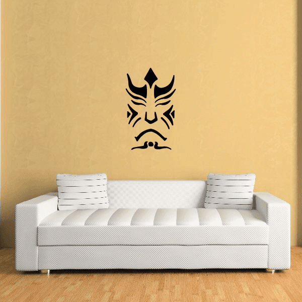 Kabuki face paint decal with black mask-like face design