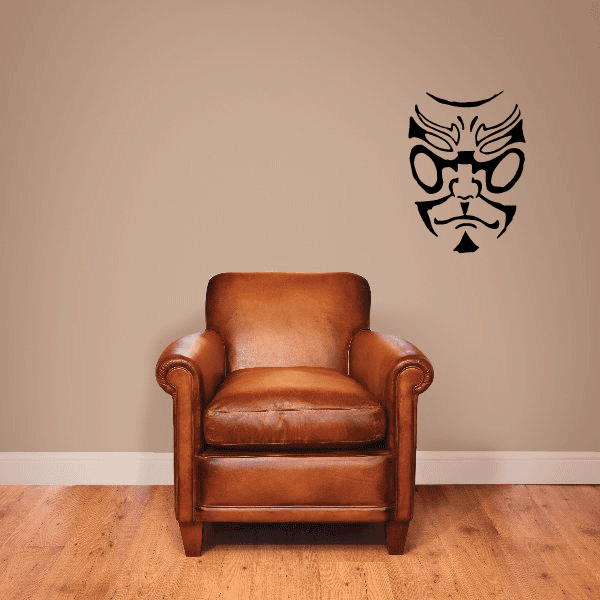 Kabuki mask wall decal with a black stylized face
