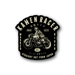 Kamen Racer motorcycle vinyl sticker with rider bike graphic and 'KAMEN RACER' text