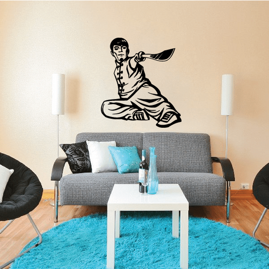 Karate wall decal vinyl sticker of black karate fighter kneeling pose