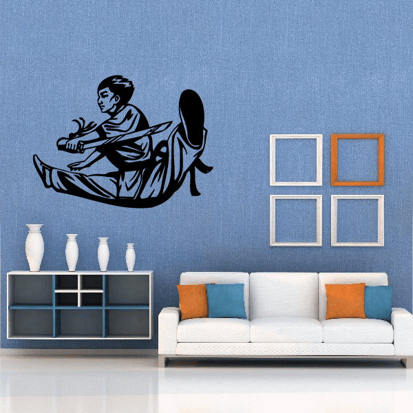 Karate wall decal vinyl sticker: black karate fighter silhouette kick pose
