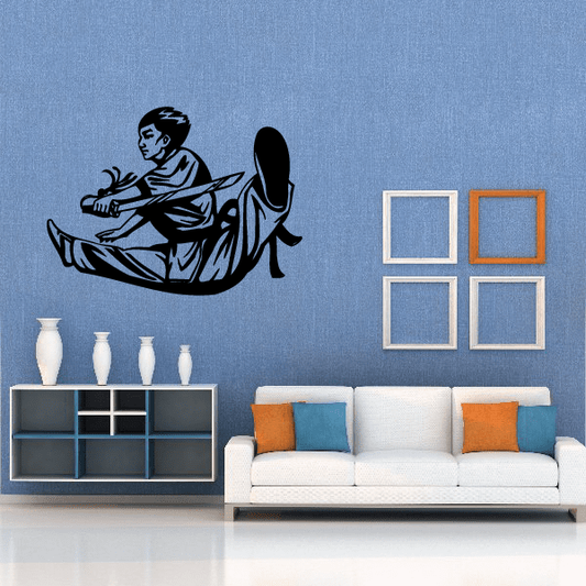 Karate wall decal vinyl sticker: black karate fighter silhouette kick pose
