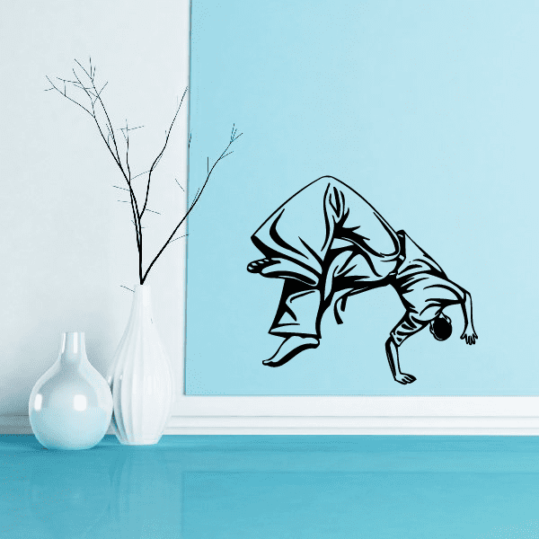 Karate kick wall decal sticker, black martial arts figure silhouette