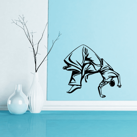 Karate kick wall decal sticker, black martial arts figure silhouette