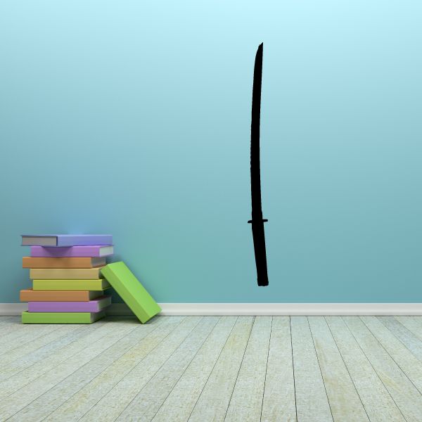 Katana wall decal, black sword silhouette with guard and handle