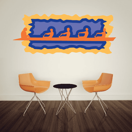 Kayak wall decal vinyl sticker with three blue kayak paddlers
