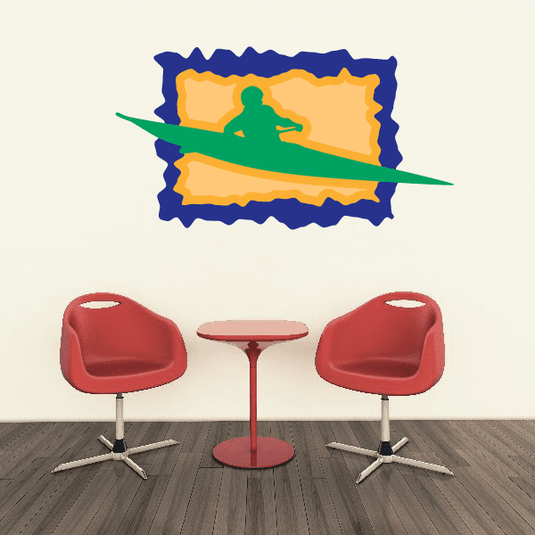 Colorful kayak wall decal vinyl sticker, die-cut design with orange, green, blue