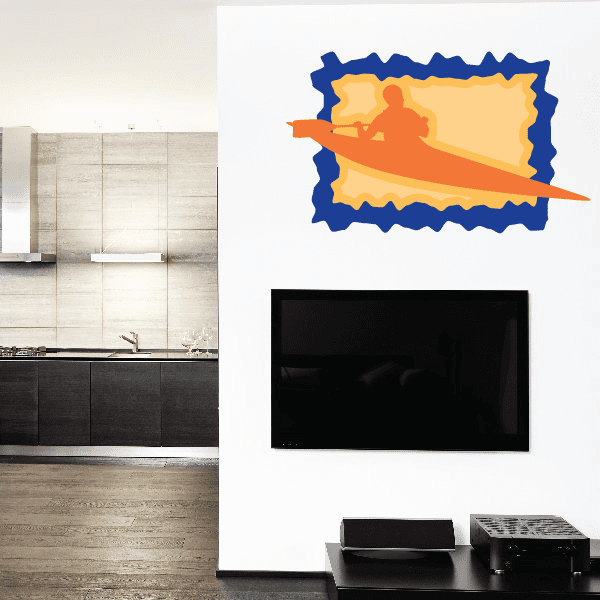 Kayak wall decal vinyl sticker with orange kayak and blue jagged border