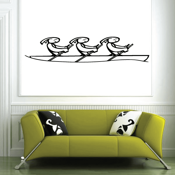 Kayak wall decal sticker, black design with three rowers and paddles