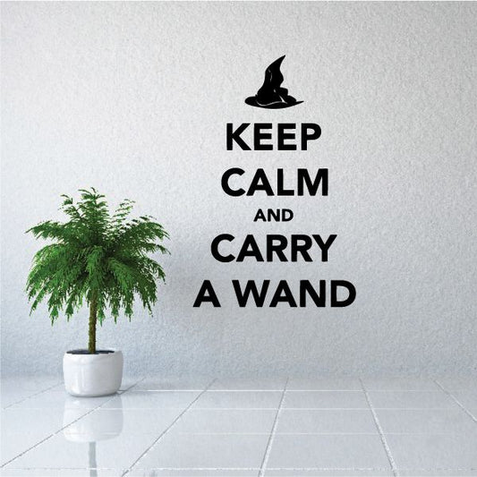 Image of Keep Calm and Carry a Wand Witch Hat Decal