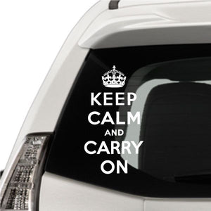 Vinyl decal with crown and white text reading 'KEEP CALM AND CARRY ON'