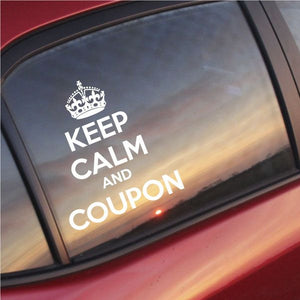 Crown decal with text KEEP CALM AND COUPON for car windows