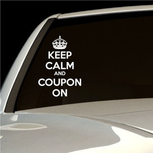Car decal with crown and text KEEP CALM AND COUPON ON