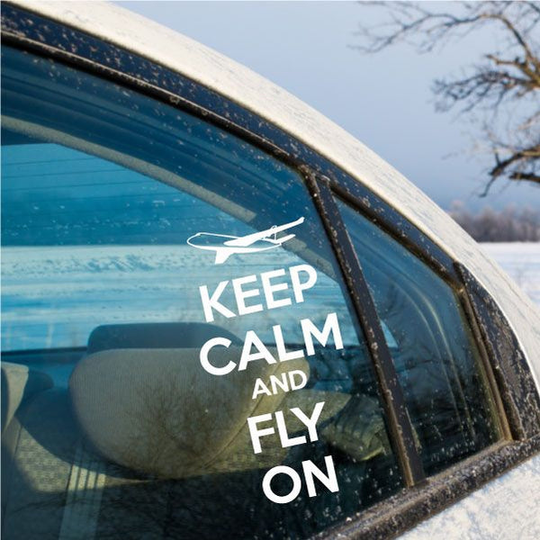 Inspirational car decal: Keep Calm and Fly On with airplane icon