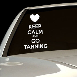 Car window tanning decal with heart and text: Keep Calm and Go Tanning