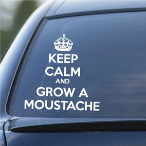 Crown-topped quote decal: KEEP CALM AND GROW A MOUSTACHE